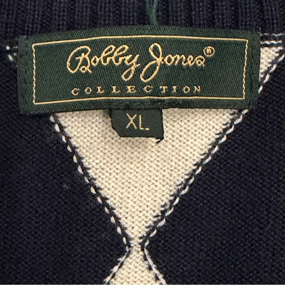 Bobby Jones‎ Blue Argyle Diamond Sweater Vest Men XL Cotton Cashmere Golf Preppy - Picture 3 of 7